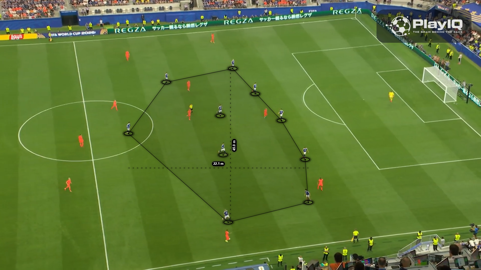 Japan's 5-4-1 defensive shape against the Netherlands, with both No. 10s dropped into midfield