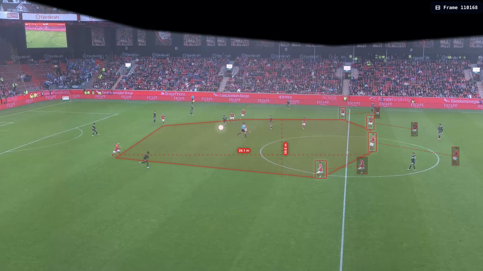PlayIQ repositioning tool applied to a match situation — evaluating alternative player positions and their effect on pitch control and passing options
